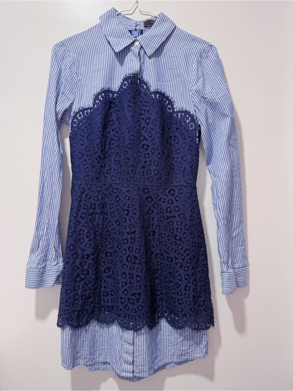 BCBGMaxAzria Blue and White Striped Collared Shirt